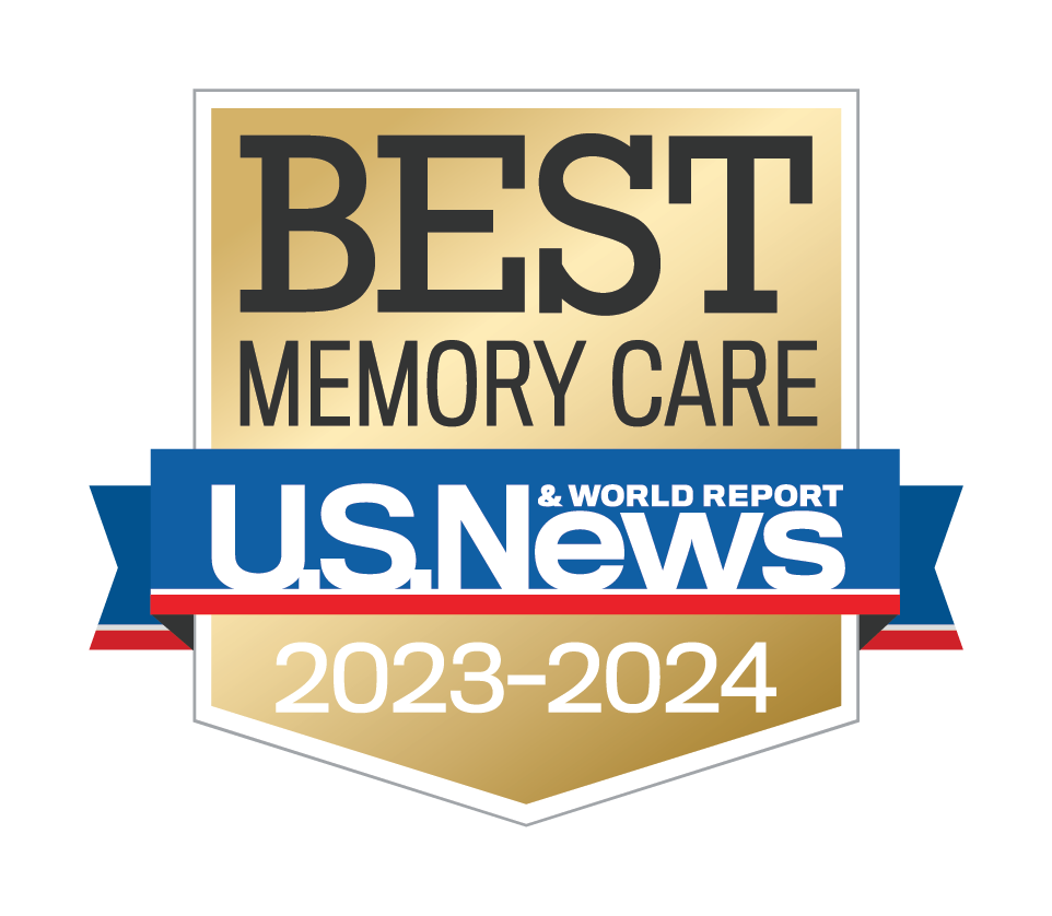 Badge featuring "Best Memory Care" and "US News & World Report 2023-2024" on a gold background.